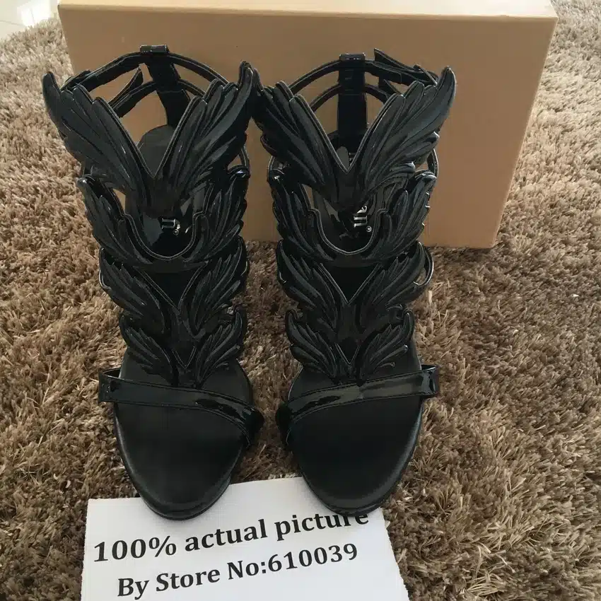 Hot sell women high heel sandals gold leaf flame gladiator sandal shoes party dress shoe woman patent leather high heels 30