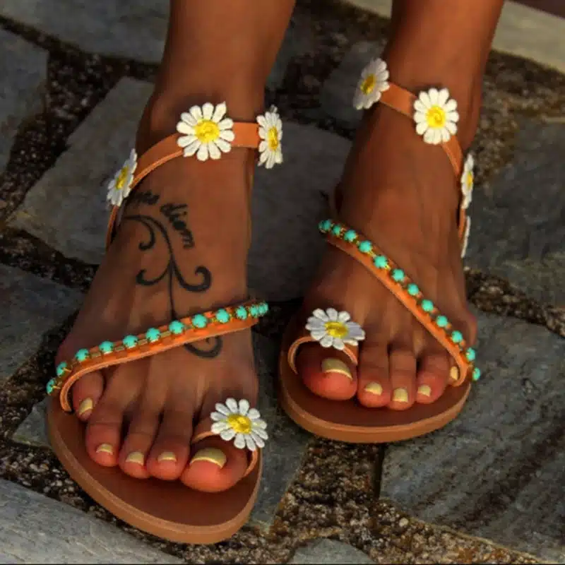 Summer Women Shoes Flat Heels Gladiator Sandals Fashion Female Comfortable Sweet Flowers Boho Beach Sandals Plus Size 35-44 11