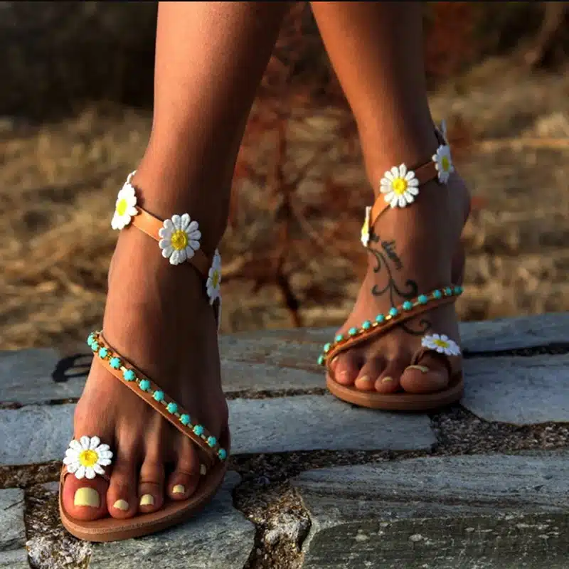 Summer Women Shoes Flat Heels Gladiator Sandals Fashion Female Comfortable Sweet Flowers Boho Beach Sandals Plus Size 35-44 12