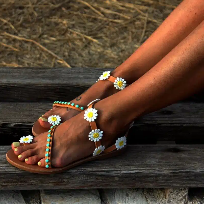 Summer Women Shoes Flat Heels Gladiator Sandals Fashion Female Comfortable Sweet Flowers Boho Beach Sandals Plus Size 35-44 13