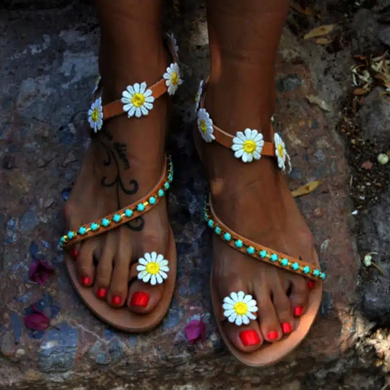 Summer Women Shoes Flat Heels Gladiator Sandals Fashion Female Comfortable Sweet Flowers Boho Beach Sandals Plus Size 35-44 14