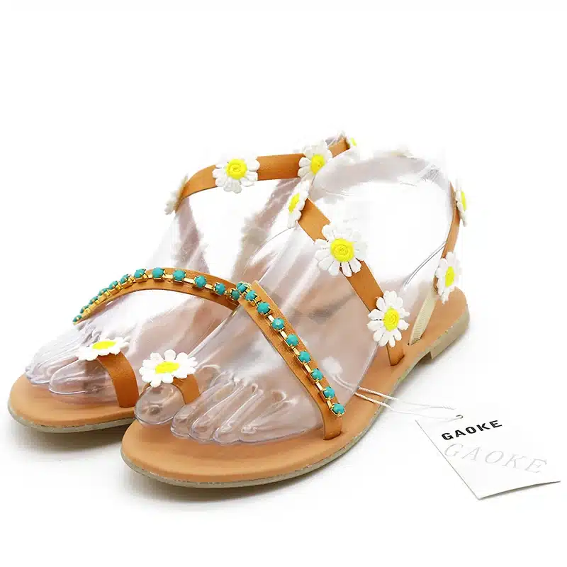 Summer Women Shoes Flat Heels Gladiator Sandals Fashion Female Comfortable Sweet Flowers Boho Beach Sandals Plus Size 35-44 17