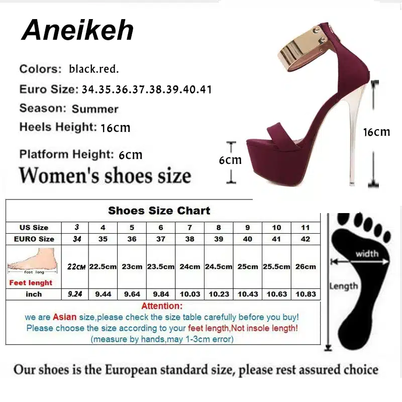 Aneikeh Ankle Strap Heels Platform Sandals Party Shoes For Women Wedding Pumps 16cm High Heels Sequined Gladiator Sandals Black 8