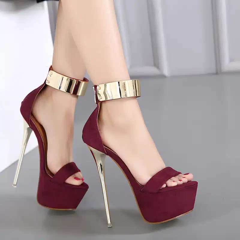 Aneikeh Ankle Strap Heels Platform Sandals Party Shoes For Women Wedding Pumps 16cm High Heels Sequined Gladiator Sandals Black 10