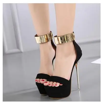 Aneikeh Ankle Strap Heels Platform Sandals Party Shoes For Women Wedding Pumps 16cm High Heels Sequined Gladiator Sandals Black 11