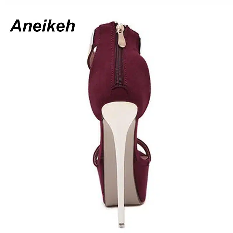 Aneikeh Ankle Strap Heels Platform Sandals Party Shoes For Women Wedding Pumps 16cm High Heels Sequined Gladiator Sandals Black 15