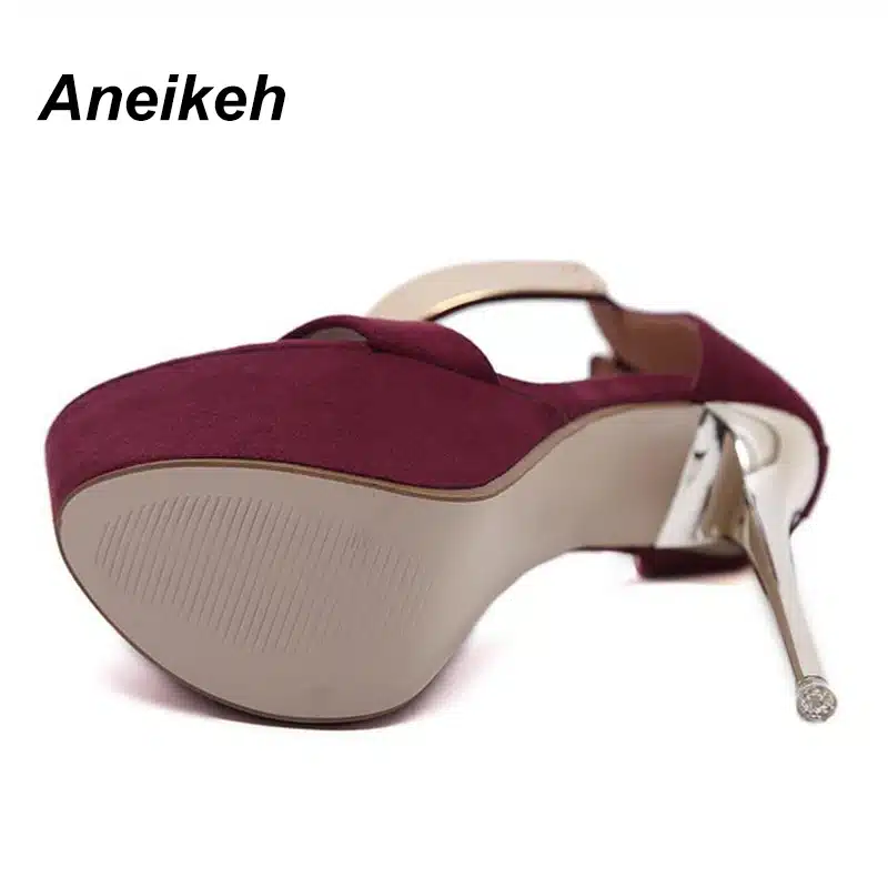Aneikeh Ankle Strap Heels Platform Sandals Party Shoes For Women Wedding Pumps 16cm High Heels Sequined Gladiator Sandals Black 16