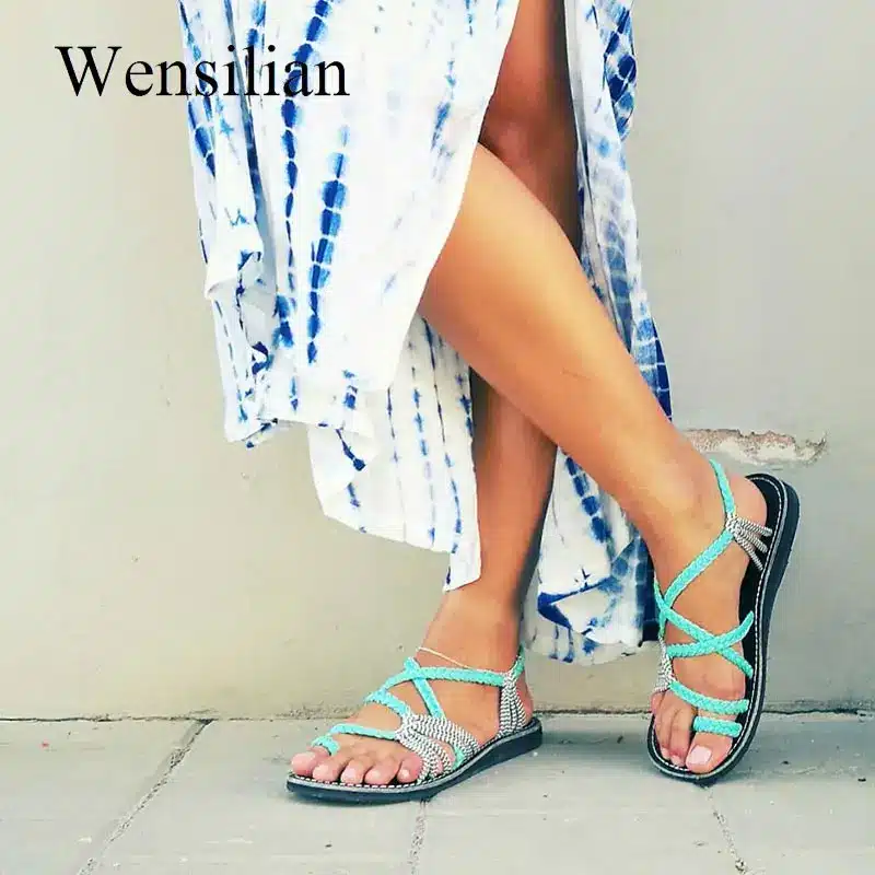 Retro Gladiator Sandals For Women Flat Sandals Bohemia Slip-on Flip Flops Beach Shoes Female Slides Rome Shoes Sandalia Feminina 23