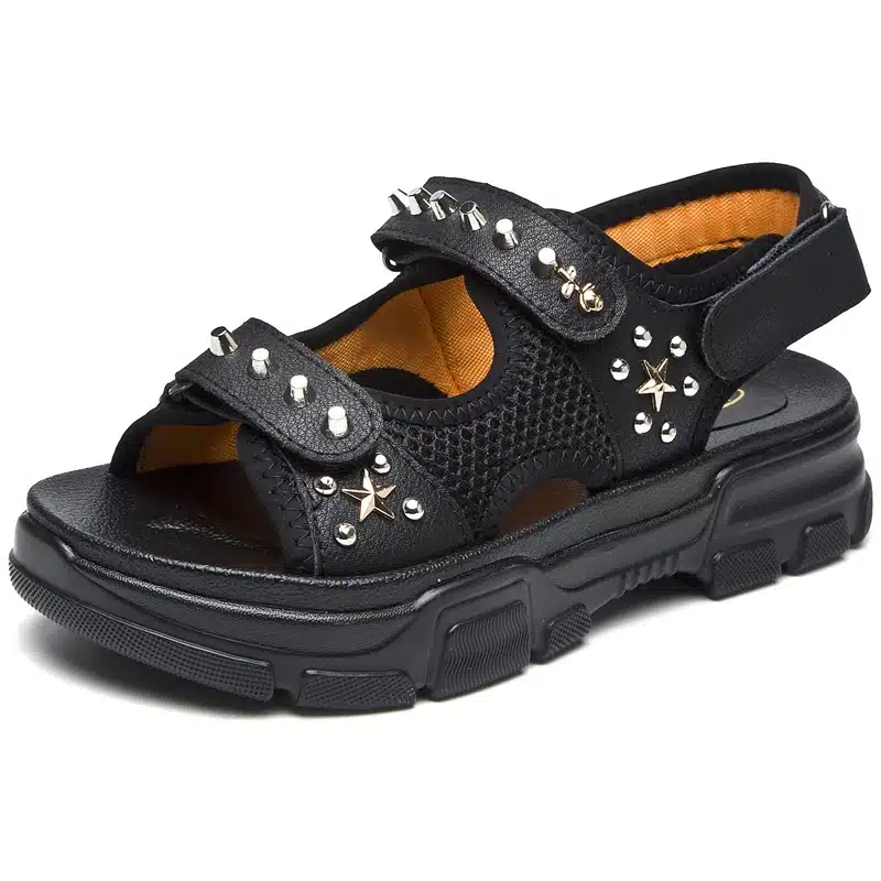 RASMEUP Genuine Leather Rivet Gladiator Flat Platform Women's Sandals 2019 Summer Fashion Women Chunky Beach Sandal Woman Shoes 3