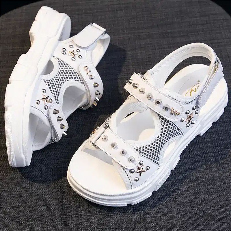 RASMEUP Genuine Leather Rivet Gladiator Flat Platform Women's Sandals 2019 Summer Fashion Women Chunky Beach Sandal Woman Shoes 4