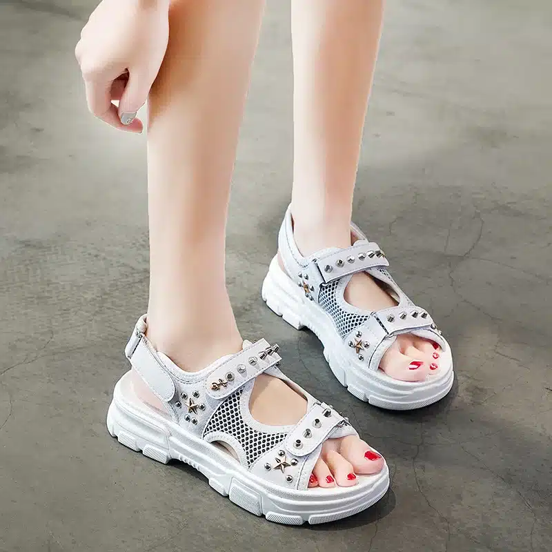 RASMEUP Genuine Leather Rivet Gladiator Flat Platform Women's Sandals 2019 Summer Fashion Women Chunky Beach Sandal Woman Shoes 6