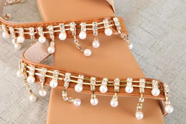 Women sandals summer shoes flat pearl sandals comfortable string bead slippers women casual sandals size 34 - 43 23