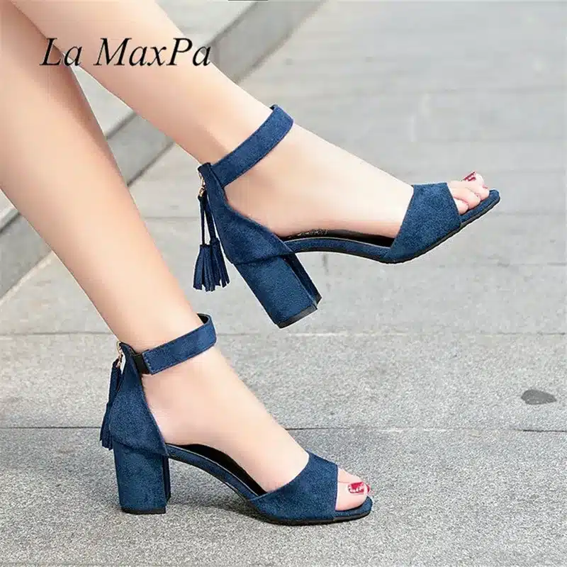 La MaxPa Woman Shoes 2018 Summer Tassel Flock Women Sandals Fringe Sandal Heels Thick High Heels Sandals Sandalias De Salto Alto 14