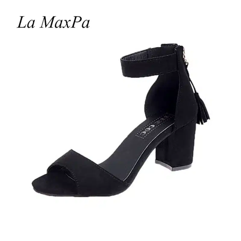 La MaxPa Woman Shoes 2018 Summer Tassel Flock Women Sandals Fringe Sandal Heels Thick High Heels Sandals Sandalias De Salto Alto 21