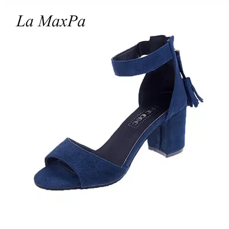 La MaxPa Woman Shoes 2018 Summer Tassel Flock Women Sandals Fringe Sandal Heels Thick High Heels Sandals Sandalias De Salto Alto 23