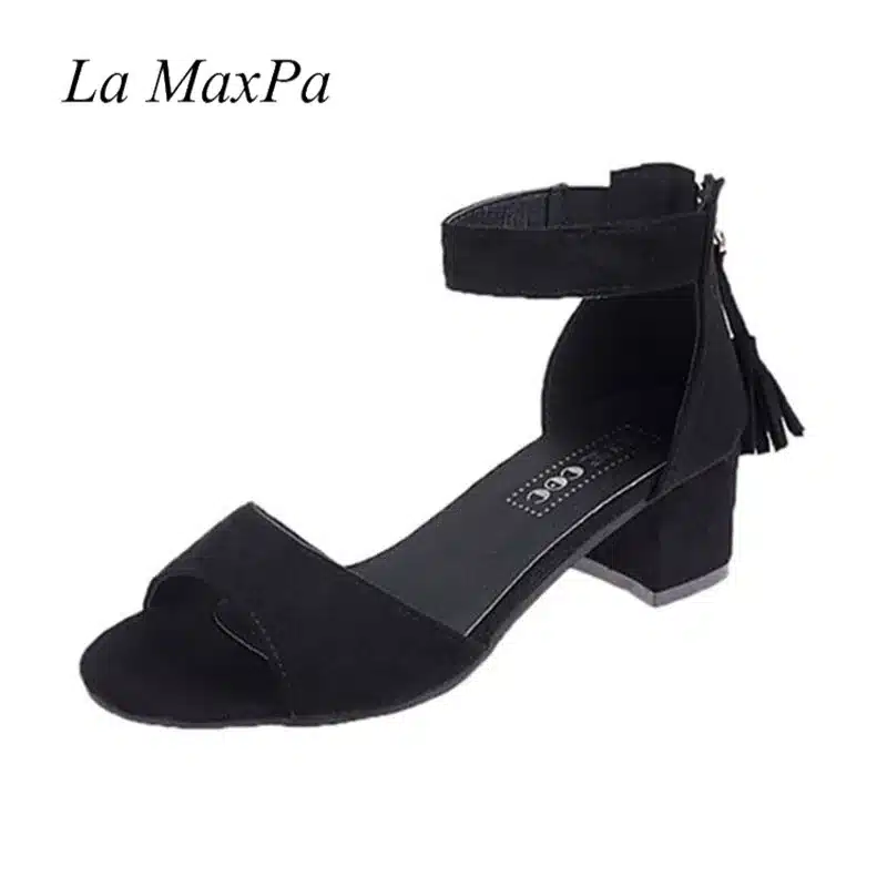 La MaxPa Woman Shoes 2018 Summer Tassel Flock Women Sandals Fringe Sandal Heels Thick High Heels Sandals Sandalias De Salto Alto 24