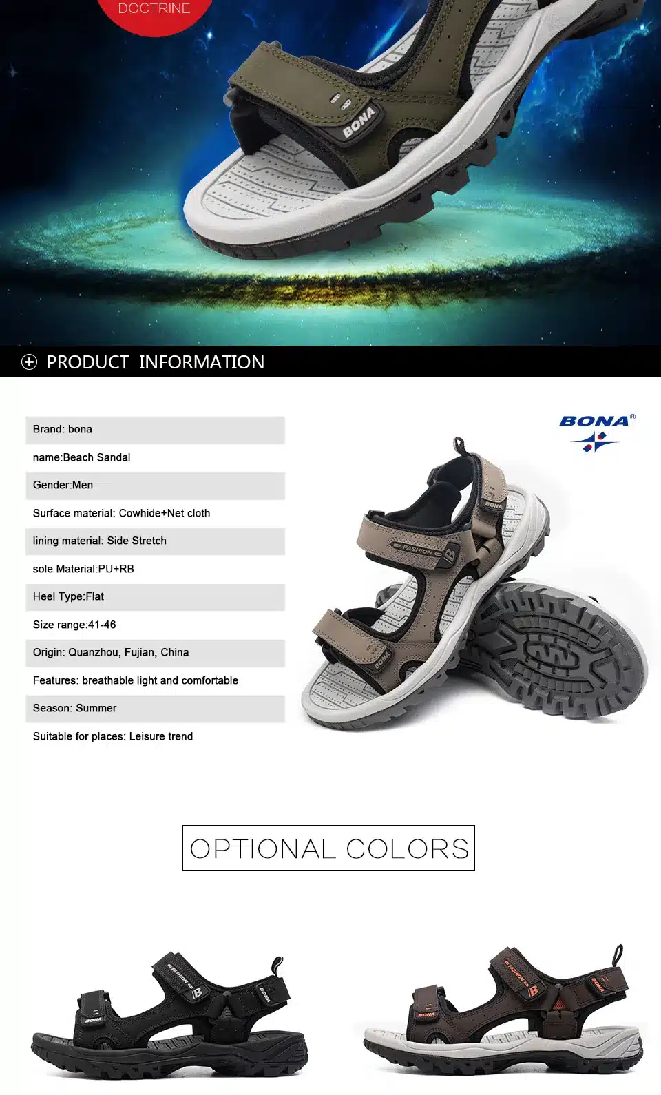 BONA New Classics Style Men Sandals Outdoor Walking Summer Shoes Anti-Slippery Beach Shoes Men Comfortable Soft Free Shipping 12