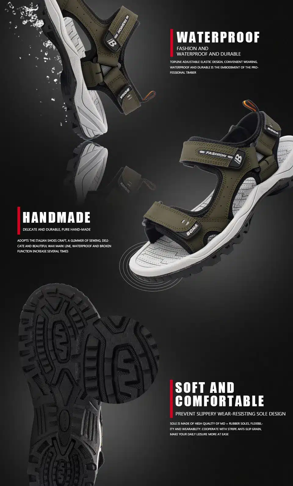 BONA New Classics Style Men Sandals Outdoor Walking Summer Shoes Anti-Slippery Beach Shoes Men Comfortable Soft Free Shipping 14