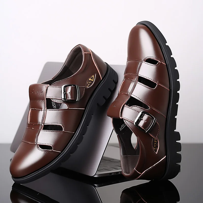 Men Sandals Genuine Leather Sandals Men Outdoor Casual Men Leather Sandals For Men Beach Shoes Roman Shoes Plus Size 38-47 4