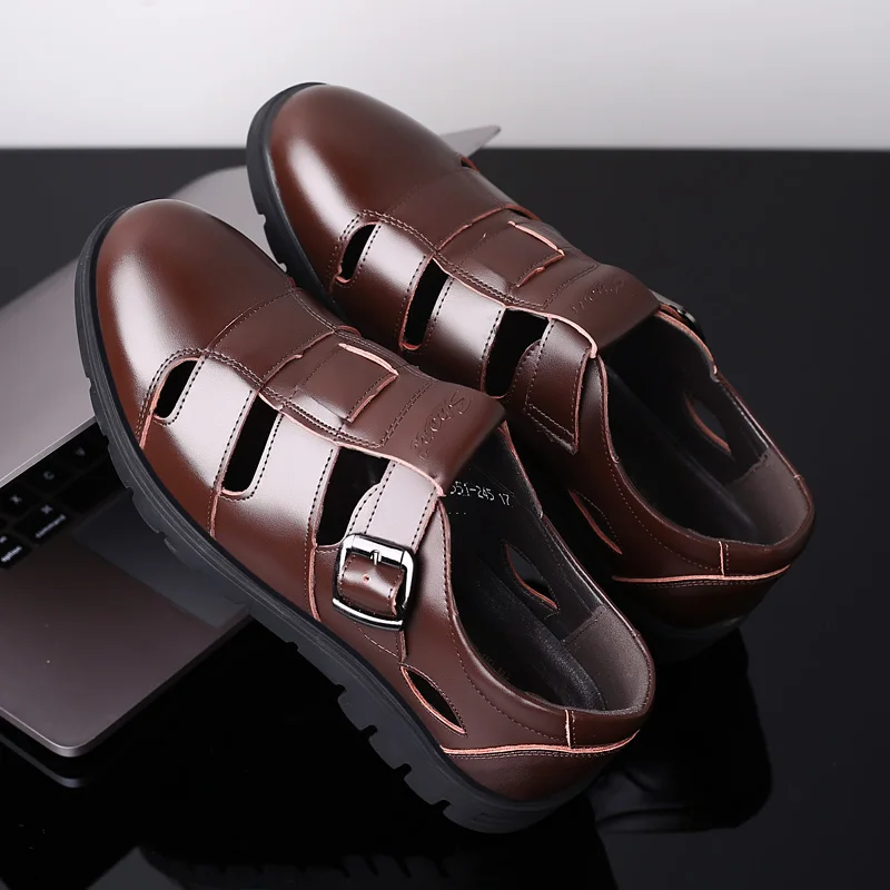 Men Sandals Genuine Leather Sandals Men Outdoor Casual Men Leather Sandals For Men Beach Shoes Roman Shoes Plus Size 38-47 6