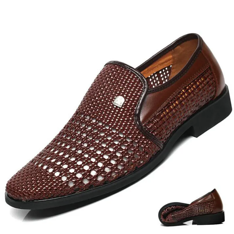 Dad Summer sandals breathable shoes sandals for Middle-aged mens shoes cut-outs shoes slip on mens leather sandals AD-02 33