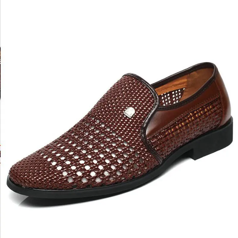 Dad Summer sandals breathable shoes sandals for Middle-aged mens shoes cut-outs shoes slip on mens leather sandals AD-02 34
