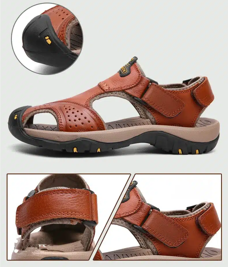 Men Sandals Genuine Split Leather Men Beach Roman Sandals Brand Men Casual Shoes Flip Flops Men Slippers Sneakers Summer Shoes 10