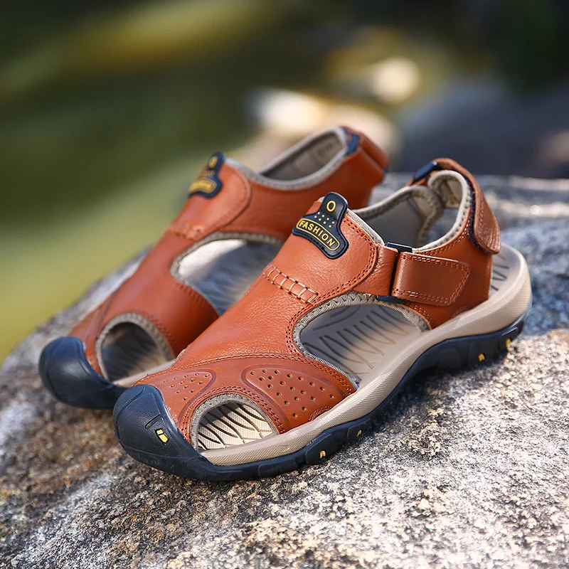 Men Sandals Genuine Split Leather Men Beach Roman Sandals Brand Men Casual Shoes Flip Flops Men Slippers Sneakers Summer Shoes 11