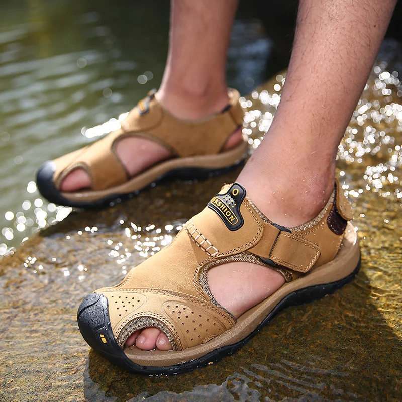 Men Sandals Genuine Split Leather Men Beach Roman Sandals Brand Men Casual Shoes Flip Flops Men Slippers Sneakers Summer Shoes 24