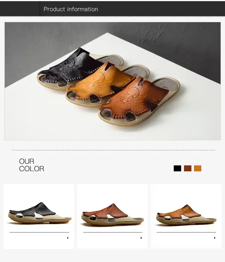 Summer Breathable Men's Sandals Soft Leather Casual Shoes Comfortable Flats Man slippers Roman Style Beach Sandals 5