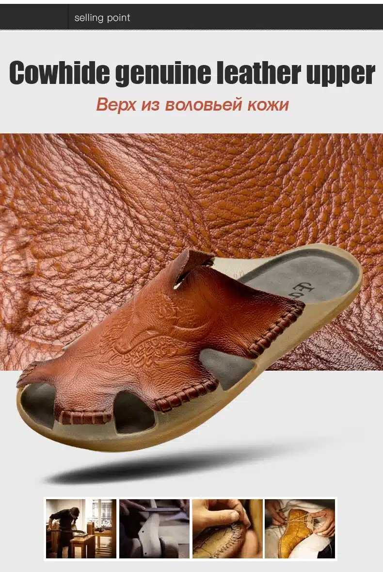 Summer Breathable Men's Sandals Soft Leather Casual Shoes Comfortable Flats Man slippers Roman Style Beach Sandals 6