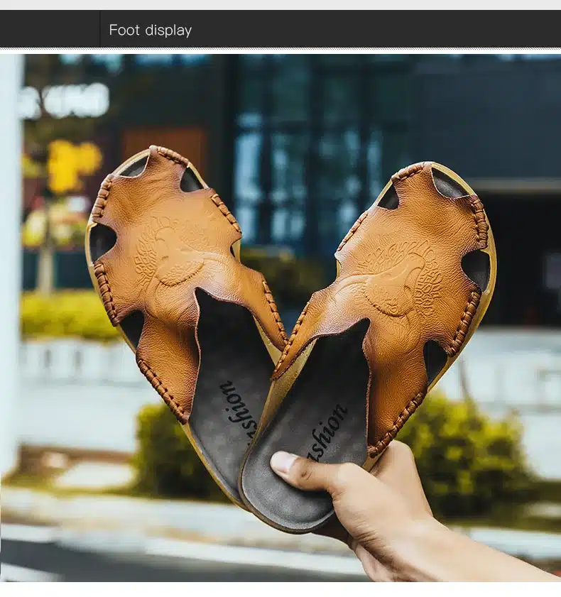 Summer Breathable Men's Sandals Soft Leather Casual Shoes Comfortable Flats Man slippers Roman Style Beach Sandals 10