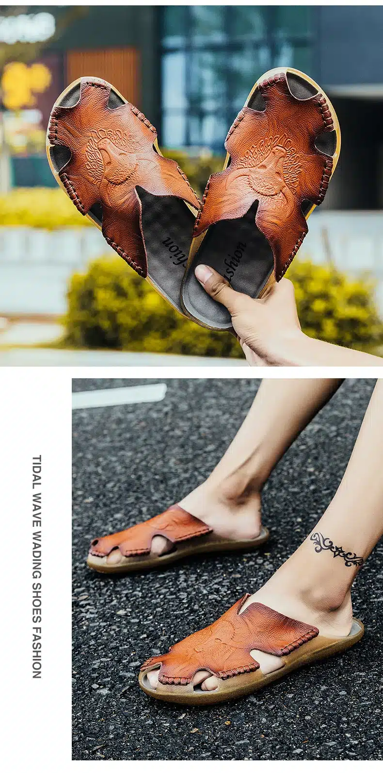 Summer Breathable Men's Sandals Soft Leather Casual Shoes Comfortable Flats Man slippers Roman Style Beach Sandals 15