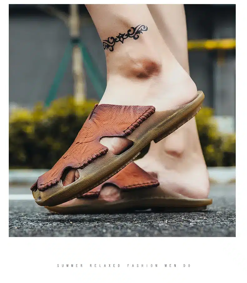 Summer Breathable Men's Sandals Soft Leather Casual Shoes Comfortable Flats Man slippers Roman Style Beach Sandals 18