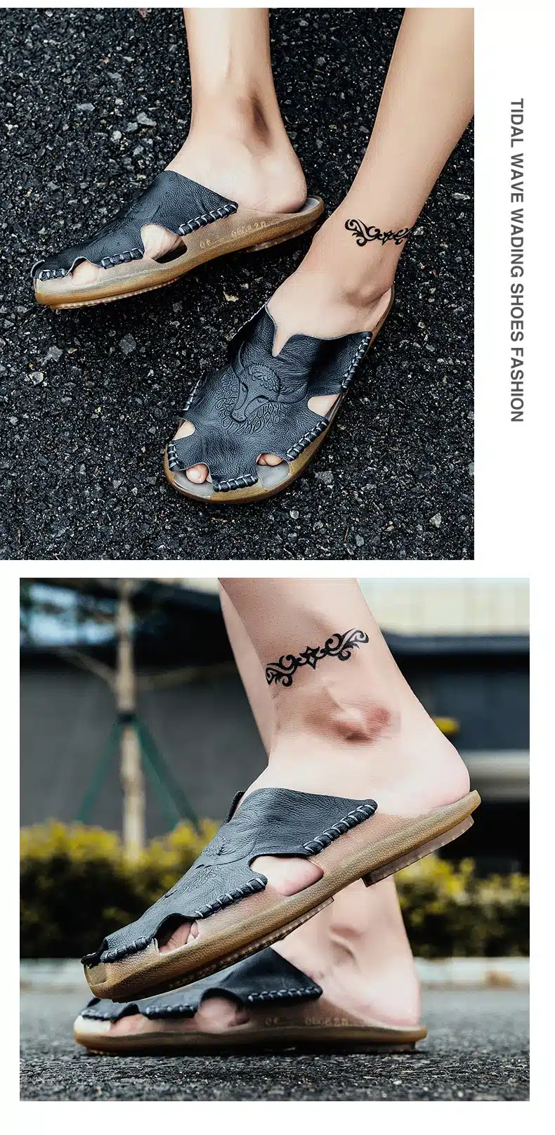 Summer Breathable Men's Sandals Soft Leather Casual Shoes Comfortable Flats Man slippers Roman Style Beach Sandals 22