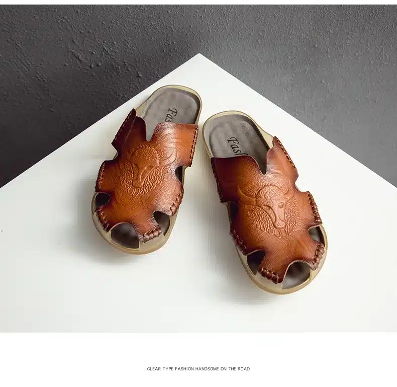 Summer Breathable Men's Sandals Soft Leather Casual Shoes Comfortable Flats Man slippers Roman Style Beach Sandals 24