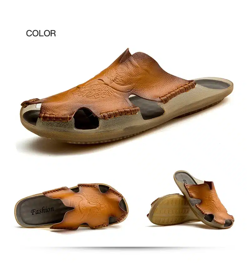 Summer Breathable Men's Sandals Soft Leather Casual Shoes Comfortable Flats Man slippers Roman Style Beach Sandals 31
