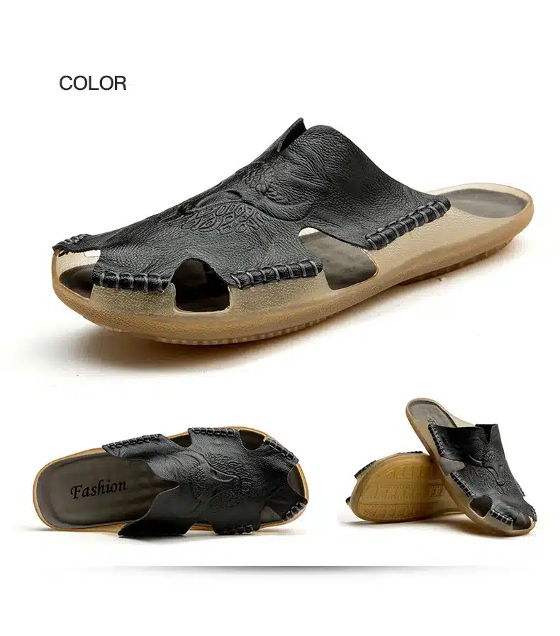 Summer Breathable Men's Sandals Soft Leather Casual Shoes Comfortable Flats Man slippers Roman Style Beach Sandals 32