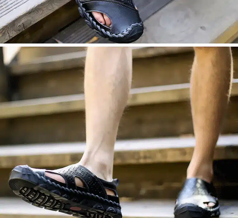 2019 New Summer Sandals Men Breathable High Quality Genuine Leather Sandals Man Flats Plus Size Fashion Casual Beach Men's shoes 23