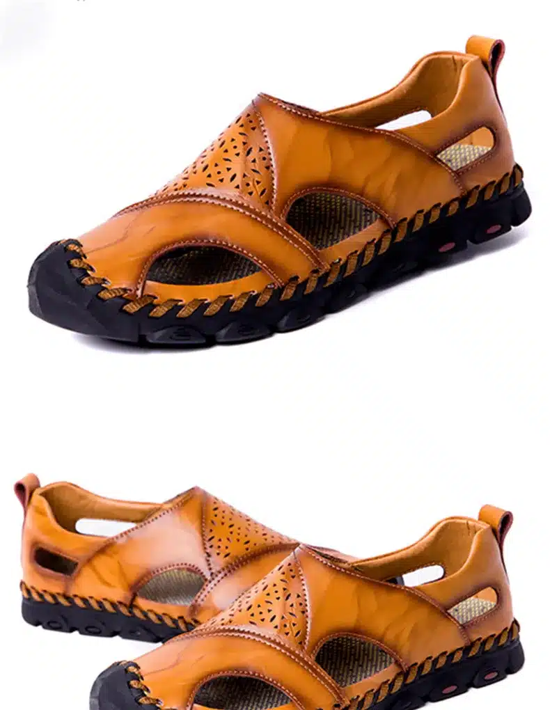 2019 New Summer Sandals Men Breathable High Quality Genuine Leather Sandals Man Flats Plus Size Fashion Casual Beach Men's shoes 36