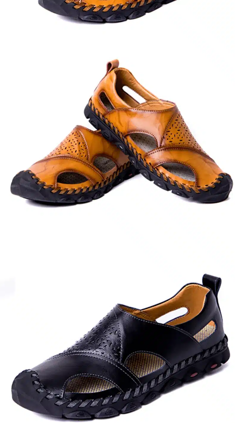 2019 New Summer Sandals Men Breathable High Quality Genuine Leather Sandals Man Flats Plus Size Fashion Casual Beach Men's shoes 37
