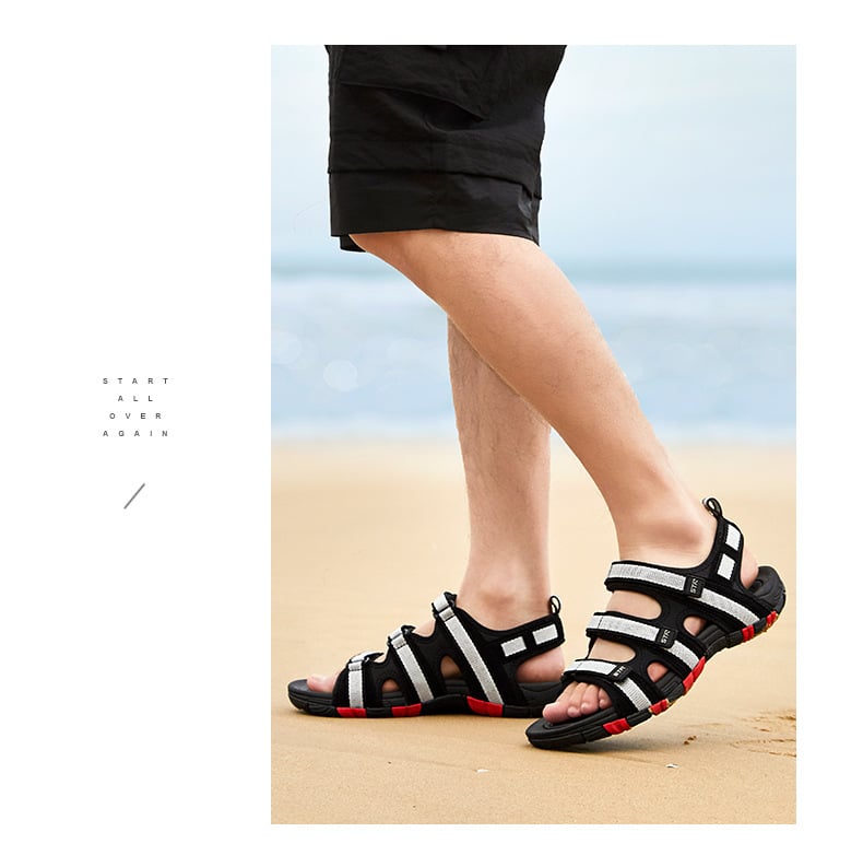 Summer Men Sandals Hook&loop Men's Summer Shoes 2019 Fashion Waterproof Casual Beach Shoes Size:39-44 Black 14