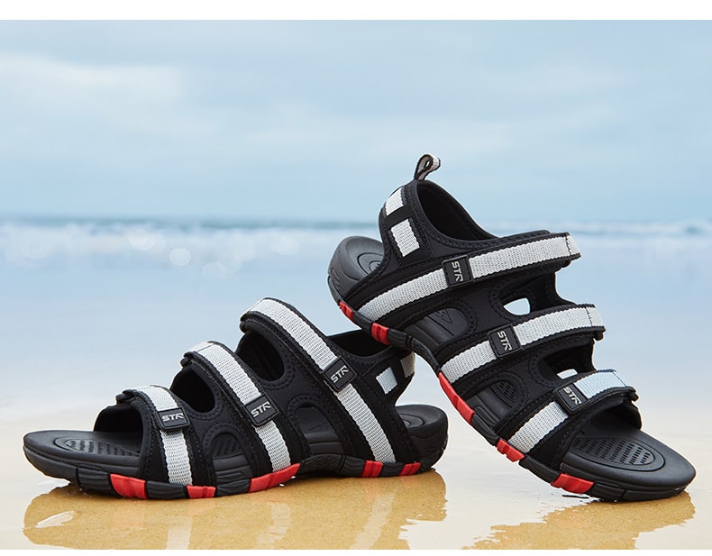 Summer Men Sandals Hook&loop Men's Summer Shoes 2019 Fashion Waterproof Casual Beach Shoes Size:39-44 Black 16