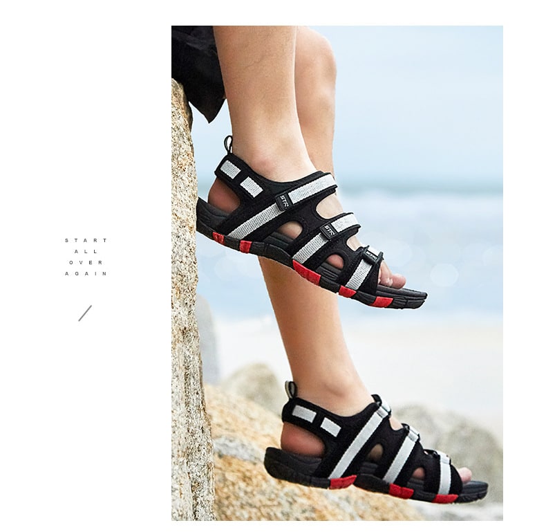 Summer Men Sandals Hook&loop Men's Summer Shoes 2019 Fashion Waterproof Casual Beach Shoes Size:39-44 Black 18