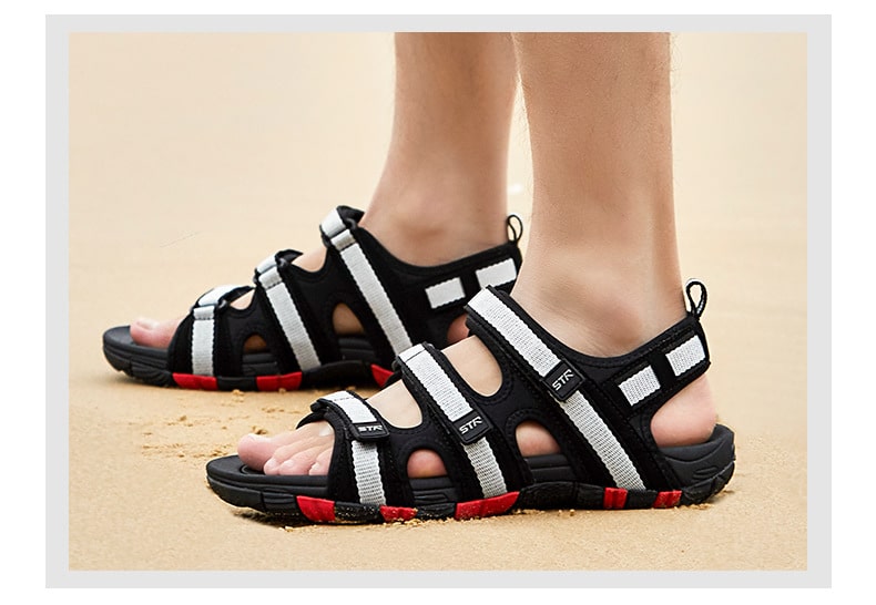 Summer Men Sandals Hook&loop Men's Summer Shoes 2019 Fashion Waterproof Casual Beach Shoes Size:39-44 Black 19