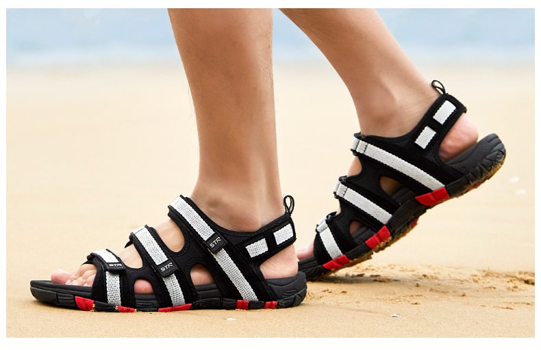 Summer Men Sandals Hook&loop Men's Summer Shoes 2019 Fashion Waterproof Casual Beach Shoes Size:39-44 Black 21