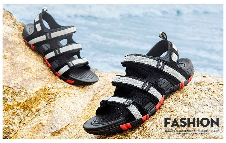 Summer Men Sandals Hook&loop Men's Summer Shoes 2019 Fashion Waterproof Casual Beach Shoes Size:39-44 Black 23
