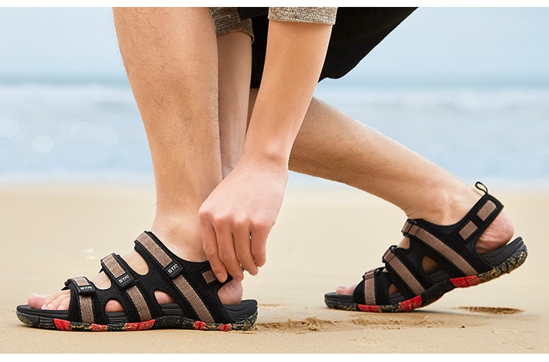 Summer Men Sandals Hook&loop Men's Summer Shoes 2019 Fashion Waterproof Casual Beach Shoes Size:39-44 Black 25