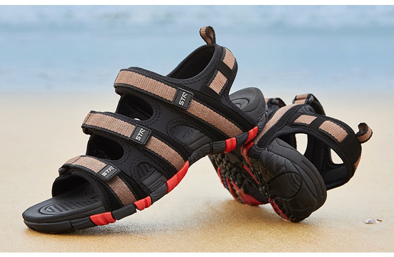 Summer Men Sandals Hook&loop Men's Summer Shoes 2019 Fashion Waterproof Casual Beach Shoes Size:39-44 Black 27
