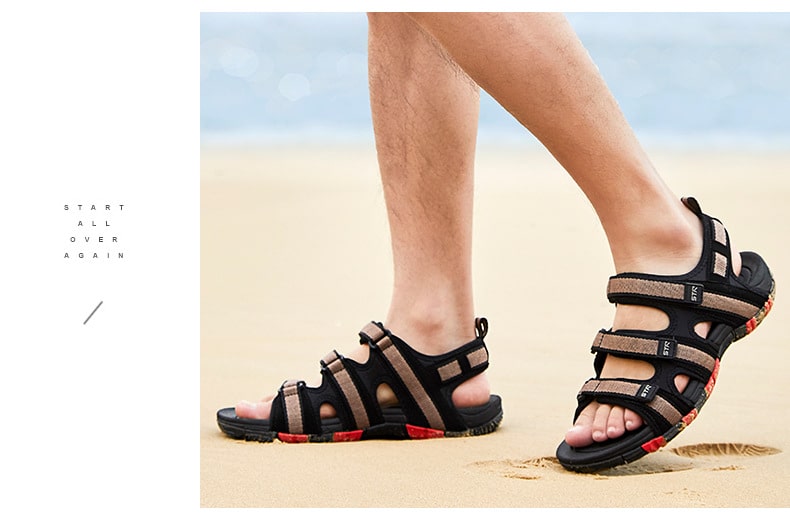 Summer Men Sandals Hook&loop Men's Summer Shoes 2019 Fashion Waterproof Casual Beach Shoes Size:39-44 Black 28